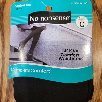 No Nonsense Control Top Size C Tights Pantyhose Black Comfort Waistband Vintage